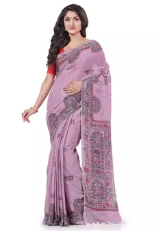 Violet hand woven cotton saree with blouse
