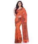 Orange hand woven cotton saree with blouse