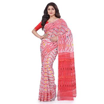 White Woven Cotton Saree Without Blouse 1
