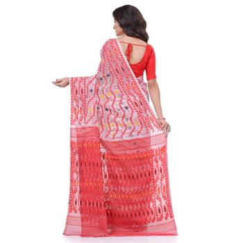 White Woven Cotton Saree Without Blouse 4