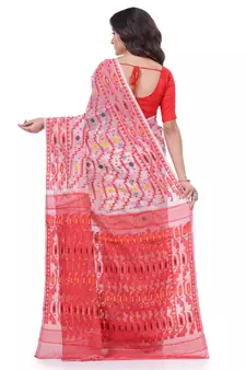 White Woven Cotton Saree Without Blouse
