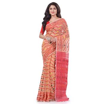 Cream Woven Cotton Saree Without Blouse 1