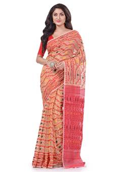 Cream Woven Cotton Saree Without Blouse