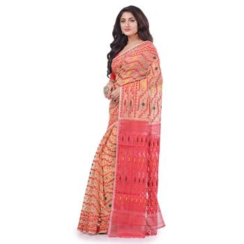 Cream Woven Cotton Saree Without Blouse 2
