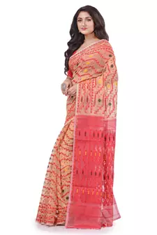 Cream Woven Cotton Saree Without Blouse