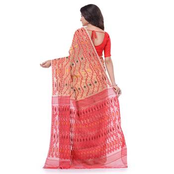 Cream Woven Cotton Saree Without Blouse 4