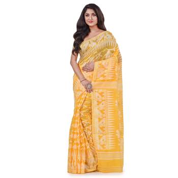 Yellow Woven Cotton Saree Without Blouse 1