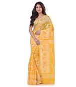 Yellow Woven Cotton Saree Without Blouse