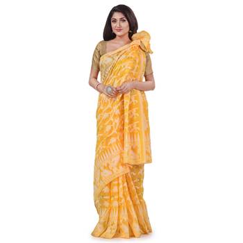 Yellow Woven Cotton Saree Without Blouse 2