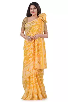 Yellow Woven Cotton Saree Without Blouse