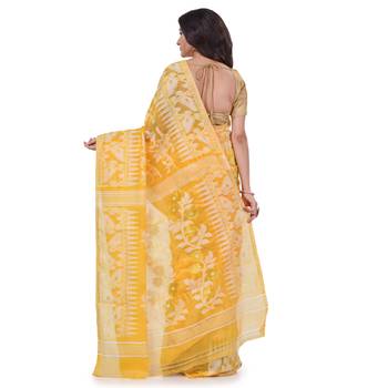 Yellow Woven Cotton Saree Without Blouse 4