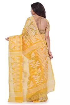 Yellow Woven Cotton Saree Without Blouse