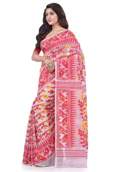Red Woven Cotton Saree Without Blouse