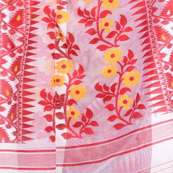 Red Woven Cotton Saree Without Blouse 3