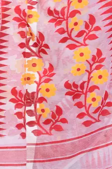Red Woven Cotton Saree Without Blouse