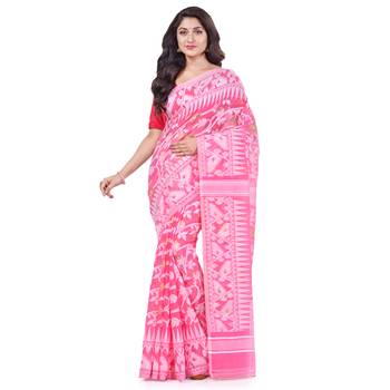 Pink Woven Cotton Saree Without Blouse 1
