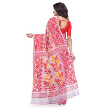 Red Woven Cotton Saree Without Blouse 4