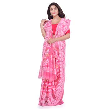 Pink Woven Cotton Saree Without Blouse 2