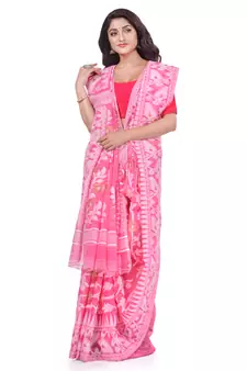 Pink Woven Cotton Saree Without Blouse