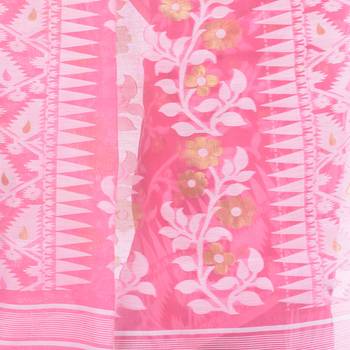 Pink Woven Cotton Saree Without Blouse 3