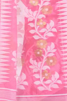 Pink Woven Cotton Saree Without Blouse