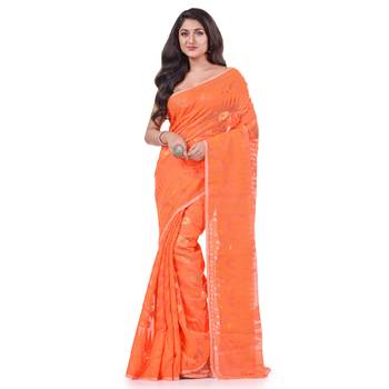 Orange Woven Cotton Saree Without Blouse 1