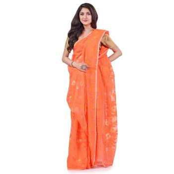 Orange Woven Cotton Saree Without Blouse 2