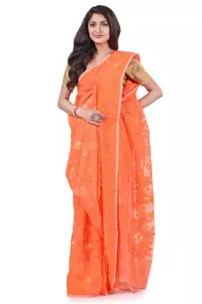 Orange Woven Cotton Saree Without Blouse