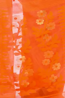 Orange Woven Cotton Saree Without Blouse