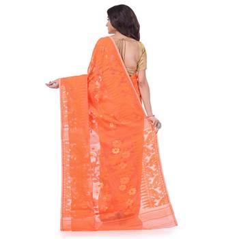 Orange Woven Cotton Saree Without Blouse 4