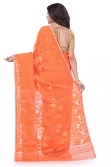 Orange Woven Cotton Saree Without Blouse
