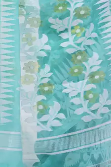 Turquoise Blue Woven Cotton Saree Without Blouse