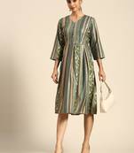 Dark Green Color Printed American Crepe Styles Women's Kurtis.