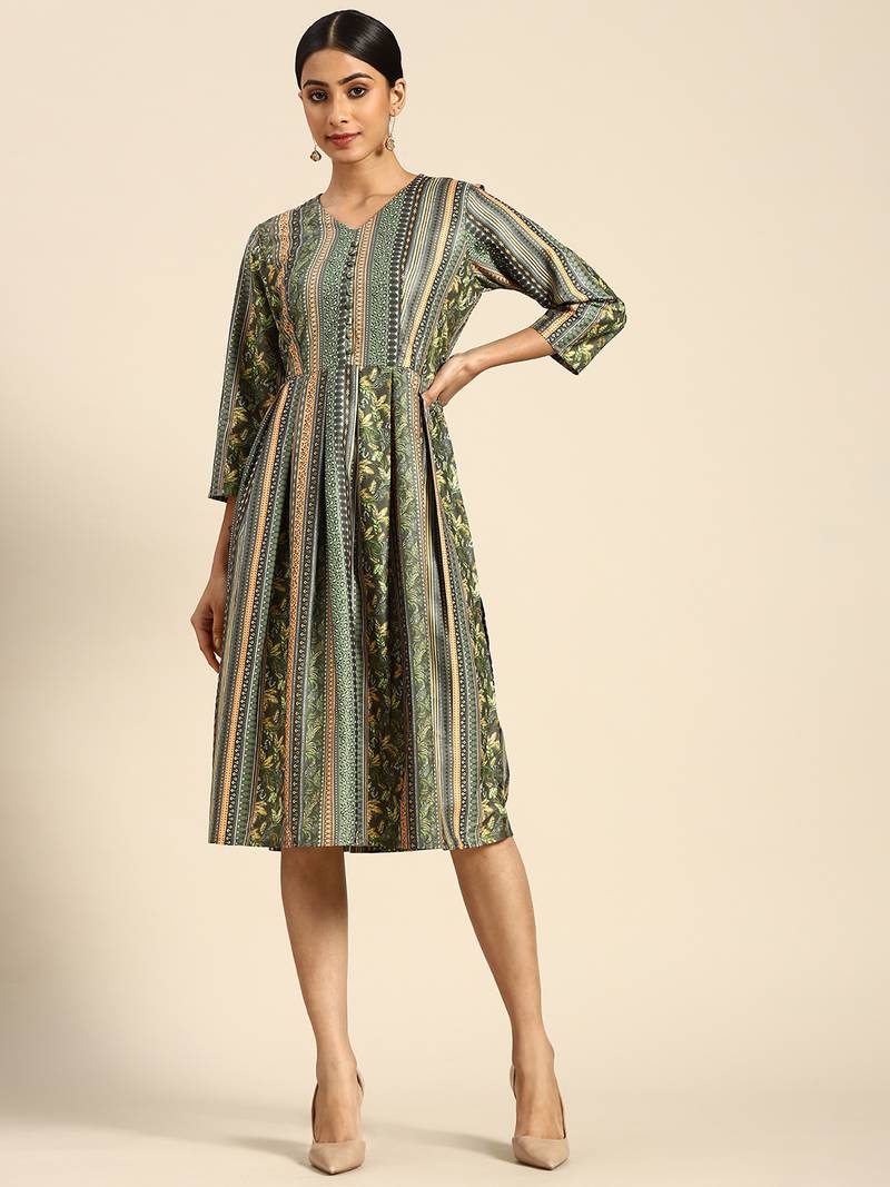 Dark Green Color Printed American Crepe Styles Women's Kurtis.