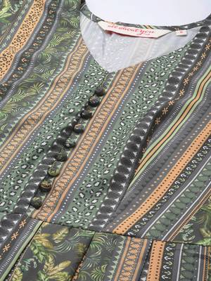 Dark Green Color Printed American Crepe Styles Women's Kurtis. 3