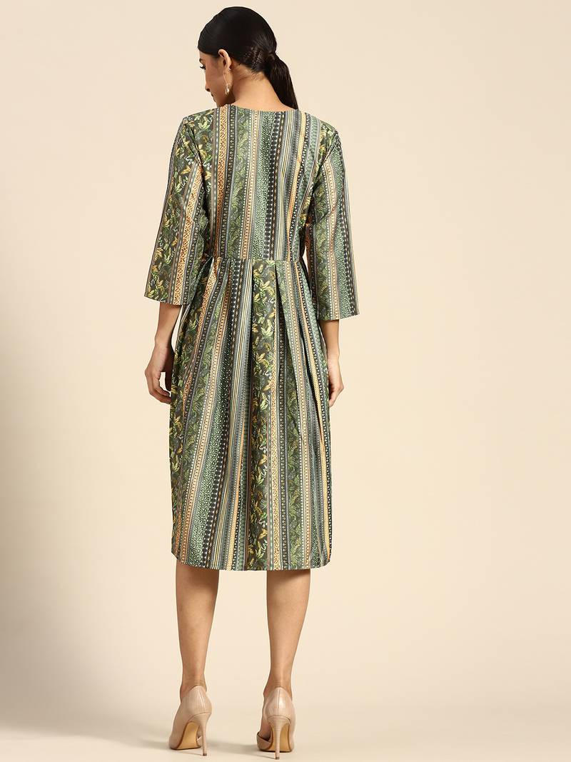 Dark Green Color Printed American Crepe Styles Women's Kurtis.