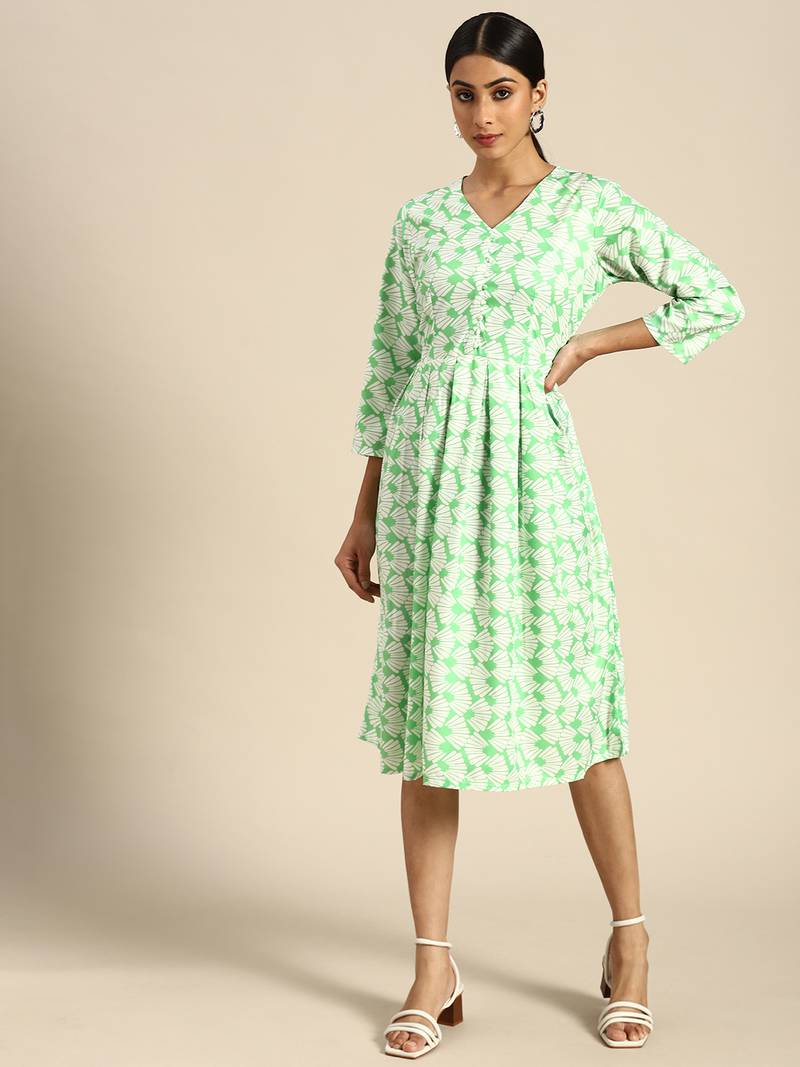Light Green Color Printed American Crepe Styles Women's Kurtis.