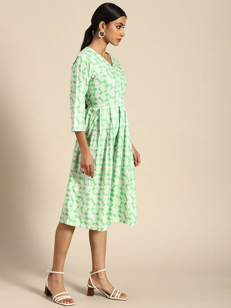 Light Green Color Printed American Crepe Styles Women's Kurtis.