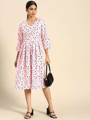 Pink Color Printed American Crepe Styles Women's Kurtis. 1