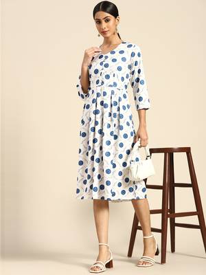 Off White Color Printed American Crepe Styles Women's Kurtis. 1