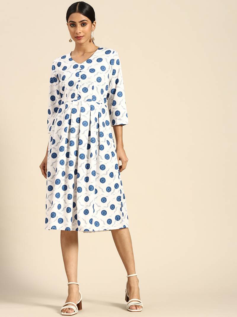 Off White Color Printed American Crepe Styles Women's Kurtis.