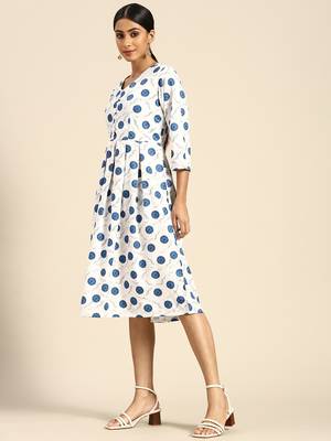 Off White Color Printed American Crepe Styles Women's Kurtis. 4