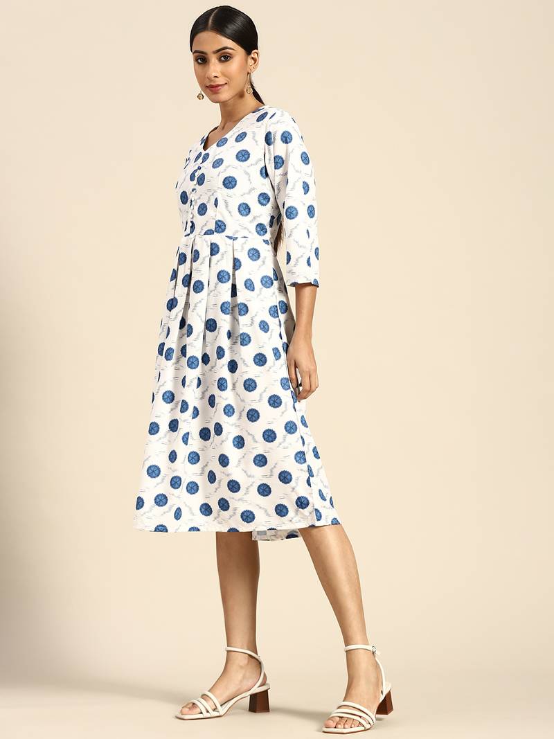 Off White Color Printed American Crepe Styles Women's Kurtis.