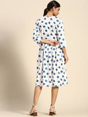 Off White Color Printed American Crepe Styles Women's Kurtis. 5
