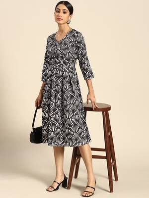 Black Color Printed American Crepe Styles Women's Kurtis. 1