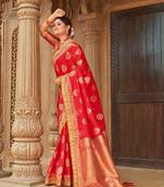Red woven silk saree with blouse