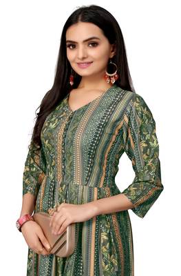 Dark Green Color Printed American Crepe Styles Women's Kurtis. 1