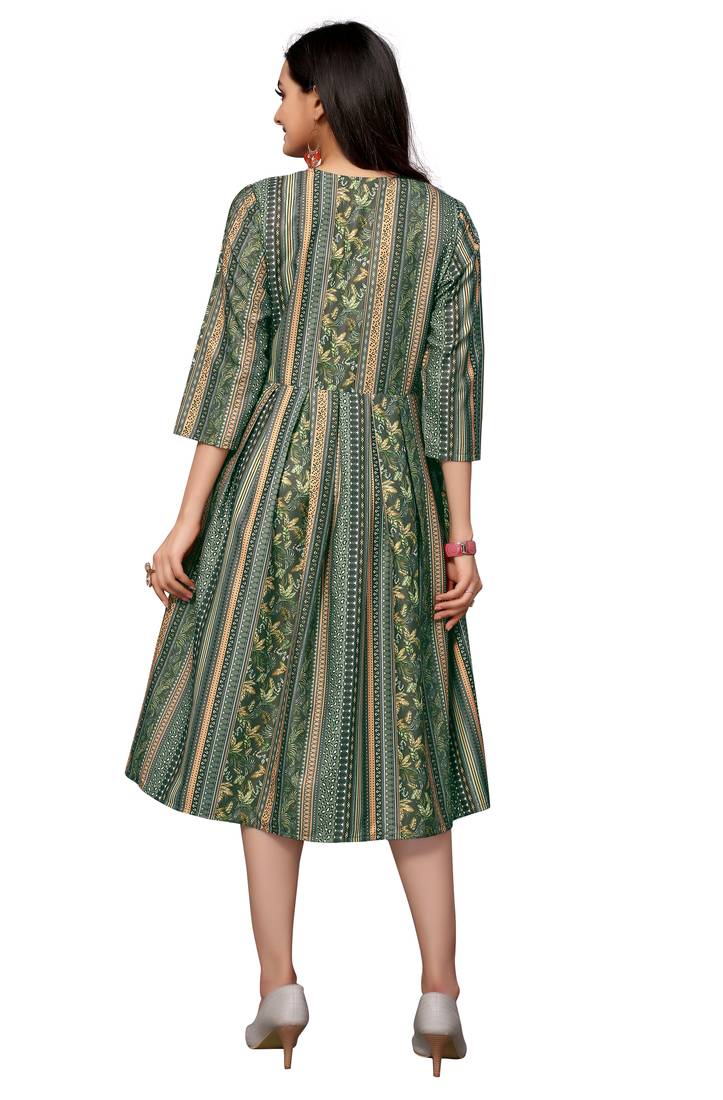 Dark Green Color Printed American Crepe Styles Women's Kurtis.