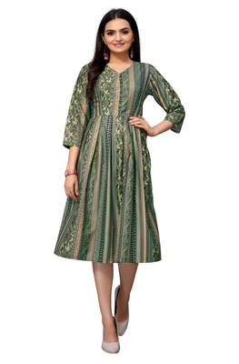 Dark Green Color Printed American Crepe Styles Women's Kurtis. 3