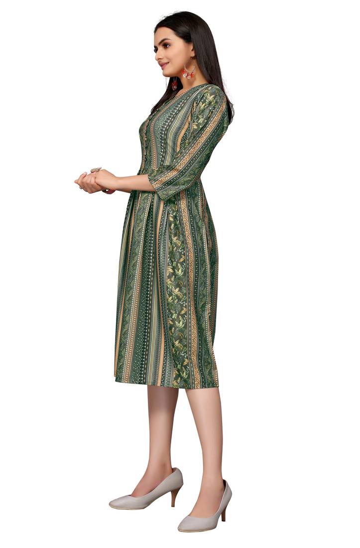 Dark Green Color Printed American Crepe Styles Women's Kurtis.